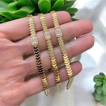 Çgk Çiğdem Gürel Kuyumculuk Tektaş Baget V Form Altın Bileklik Gold