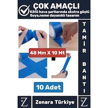 Ultra Güçlü Suya Neme Dayanıklı Çok Amaçlı Onarım Tamir İzolasyon Bantı Mavi 48 Mmx10 Mt 10 Adet