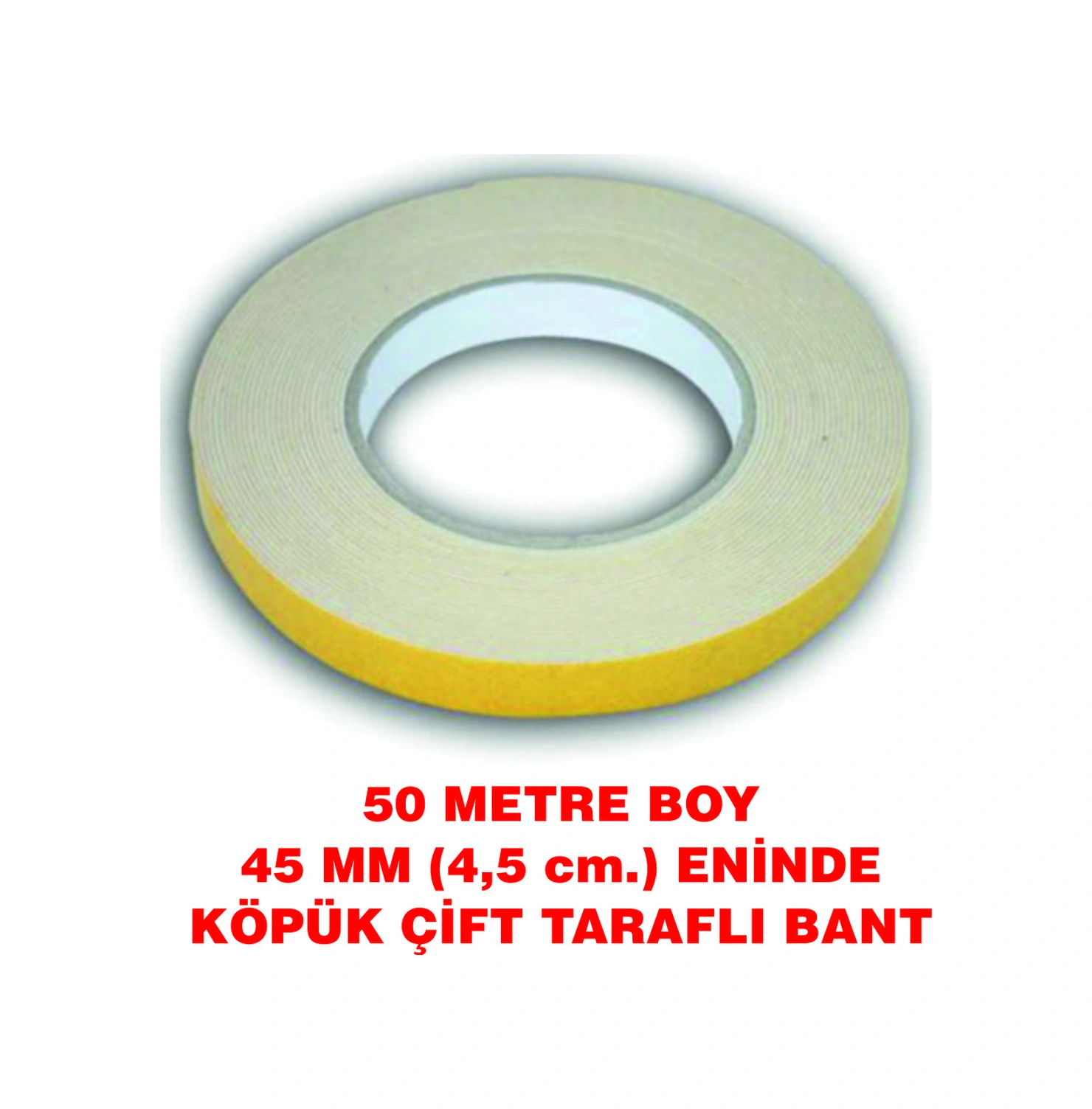 Çift Taraflı İçi Köpüklü Sarı Bant 50 M. Uzunlukta 45 Mm-4,5 Cm Ebatında 1 Adet