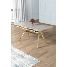 Canisa Vae Serisi 90x160 Lak Panel Mutfak Masası Beyaz Mermer Desen Masa Ayaklar Gold