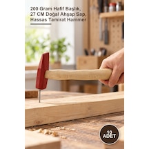10 Adet Ahşap Saplı Dövme Çelik Çekiç 200 Gram Hafif Başlık, 27 Cm Doğal Ahşap Sap, Hassas Tamirat Hammer