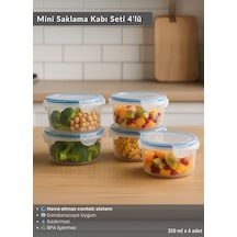 Mini Erzak Saklama Kabı Seti 4'lü Bpa Free Gıda Kutusu Bpa Free Hava Almaz 350 Ml Şeffaf