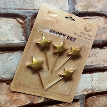 Vıp Gold Star Happy Bırthday Candle 5 Adet Metalik Altın Yıldızlı Pasta Mumu Yıldız Doğum Günü Mumu Renkli