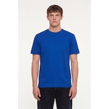 Sabri Özel Erkek Saks Mavi Normal Kesim Regular FitPamuk Dokuma Bisiklet Yaka Basic T-shirt