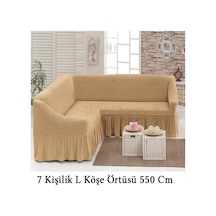 Starmall Bürümcük 7 Kişilik Köşe Koltuk, Kanepe Örtüsü, Koltuk Kılıfı, Lastikli, Etekli, L Köşe 550 Cm Bej Bej