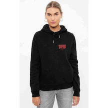 Rush Baskılı Siyah Kadın Kapşonlu Sweashirt
