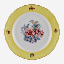 Çiçekli Sarı Porselen Pasta Tabağı 19 Cm