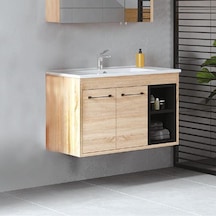 Denko Latte 85 Cm Mdf Sonoma Banyo Dolabı Alt Modül Ve Lavabo Çok Renkli