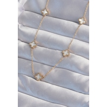 Ezoconcept 316l Çelik Gold Renk Minimal Beyaz Sedefli Yonca Kolye 001