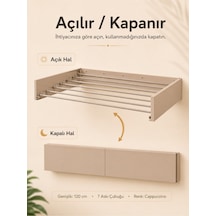 Çamaşır Kurutma Askısı Katlanır Duvara Monte Balkon Banyo Askılık Duvar Tipi Yer Tasarruflu Çamaşırlık 120 Cm Belize Cappucino