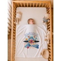%100 Pamuk İsimli Erkek Bebek Battaniyesi 80x80 Cm Çift Kat Penye Organik Baskılı İsme Özel Bebek Battaniyesi Bebek Hediyesi 2048bg Ekru