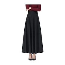 Kadın Maxi Etek Elastik Yüksek Bel Büyük Etek A Kesim Uzun Etek Cepli Düz Renk Ofis Siyah