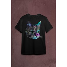 Rengarenk Kedi Gökkuşağı Renkleri Cat Baskılı Tişört Unisex T-shirt 001