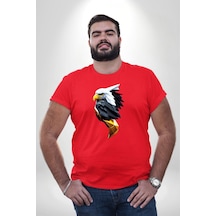 Angemiel Yapay Zeka Kartal Kuş Tasarımı Kırmızı Büyük Beden Erkek Kadın Unisex Basic Ön Baskılı Tişört Kırmızı