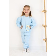 Kız Çocuk Orta Kalınlıkta Ayıcık Oyuncaklı Eşofman Takımı Mavi