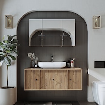 Oval Lavabolu Mat Mdf 120 Cm Banyo Alt Dolabı + Aynalı Dolap Atl Atlantik Çam