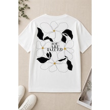Spoyi Değer Çiçeği Tasarımlı %100 Pamuk Yarım Oversize Beyaz T-shirt