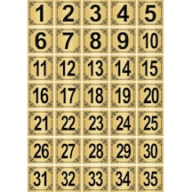 Metal Kapı,Masa,Dolap Numarası 7x7cm 35 adet (1..35) Altın Renk Metal