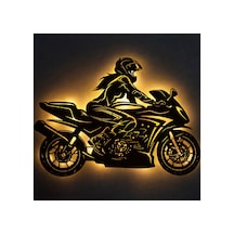 Lucenda Led Işıklı Kadın Motorcu Silüet Tablo Modern Motosiklet Duvar Dekoru Sarı - 865124191 Sarı