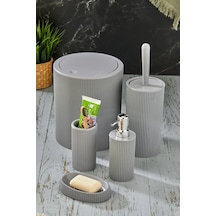 Line 5 Parça Yuvarlak Banyo Seti - Çöp Kovası Wc Fırçası Sıvı-katı Sabunluk Diş Fırças Gri