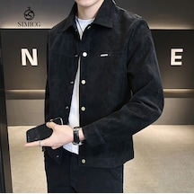 İlkbahar Ve Sonbahar İçin Yeni Üst Düzey Yaka Süet Erkek Ceketi Siyah