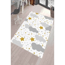 Gri Kaymaz Tabanlı Yıkanabilir Bulutlu Bebek Halısı Kd025n11