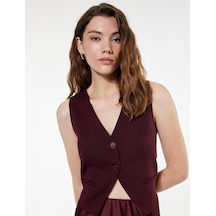 Koton V Yaka Düğmeli Blazer Yelek Bordo 6wak20022pw Bordo