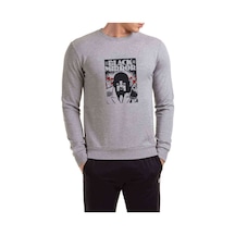 Black Mirror White Bear Baskılı Gri Erkek Örme Sweatshirt