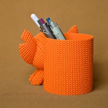 Bezos 3d Baskı Knitted Kalemlik - Sevimli Karakterli Masaüstü Kalem Organizeri-turuncu Nıda