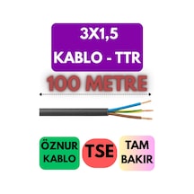 Öznur 3x1,5 Ttr Kablo Metre Seçenekli Siyah - 100 Metre