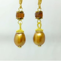 2629 Doğal İnci Hossanite Garnet Hematit El Yapımı Küpe Açık Gold