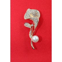 Gala Çiçeği Broş. Taşlı Tasarım Broş, Incili Broş. Yaka Iğnesi Broş. Kadın Broş. Broş Gold