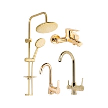4 Lü Full Set Gold Robot Duş Seti - Banyo Bataryası Arıtmalı Mutfak Bataryası Ve Lavabo Bataryası Diğer