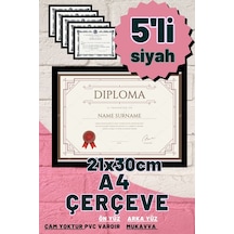 Siyah-5 Adet A4 Çerçeve Diploma Belge Sertifika Fotoğraf Resim Çerçevesi Pvc 5 Li Siyah