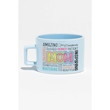 Amazing Mom Baskılı Anneler Günü Hediyelik Mavi Dikdörtgen Kulplu Fincan Kupa Bardak MAvi