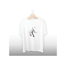 Aşk Ağacı Detaylı Unisex Tişört Beyaz