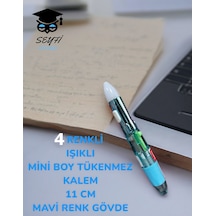 4 Renkli Işıklı Mini Boy Tükenmez Kalem 11 Cm Renkli Gövde Mavi