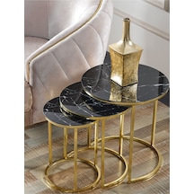 3' Lü Siyah Mermer Gold Metal Sehpa 3' Lü Siyah Mermer Gold Metal Sehpa