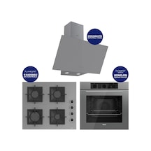 Flowart Turbolu QBL62CPR+SC208-FA+D079 Gri Kaymaz Döküm Izgaralı Cam Ankastre Set