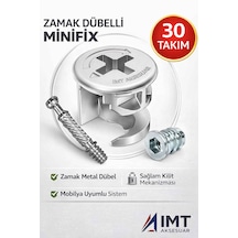 İmt Aksesuar Zamak Metal Dübelli Minifix Gövde Mil Ve Dübel Seti - Mobilya Ve Dolap Bağlantı Elemanı 30 Takım Metalik