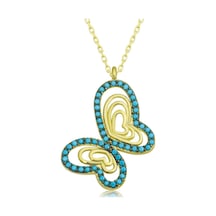 Gümüş Gold Turkuaz Taşlı Kelebek Kadın Kolye Gümüş - Rose Gold