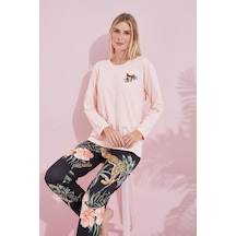 Siyah İnci Pamuklu Örme Pijama Takım 24240166 Somon