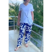 Mia Butik Büyük Beden Bahar Takım Beyaz - Mor Beyaz-mor