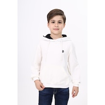 Toontoy Kids Toontoy Erkek Çocuk Relax Fit Kapüşonlu Cepli Hafif Düşük Omuz Baskılı Sweatshirt - 2 İplik Ekru