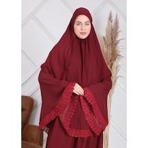 İki Parça Dantelli Arap Model Namaz Elbisesi Bordo İki Parça Dantelli Arap Model Namaz Elbisesi Bordo