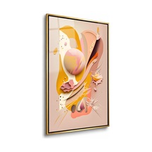 Pudra Yapraklar Ve Pastel Küreler Gold Çerçeveli Cam Tablo