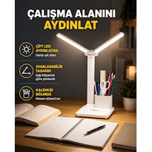 Kısılabilir Led Masa Lambası Kalemlik Ve Telefon Standlı, Göz Yormayan Işık Yeni Nesil - Lisinya Beyaz
