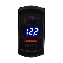 12v 24v Dc Usb Qc3.0 Type-c Pd Şarj Port Voltmetreli Dikdörtgen