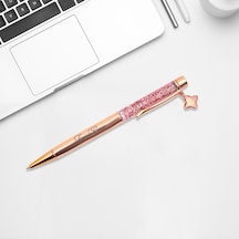 Isme Özel Rose Taşlı Metal Tükenmez Kalem