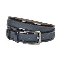 Deepsea Erkek Lacivert 3,5 Cm Lazer İşlemeli Rugan Klasik Suni Deri Kemer 2402629 Lacivert